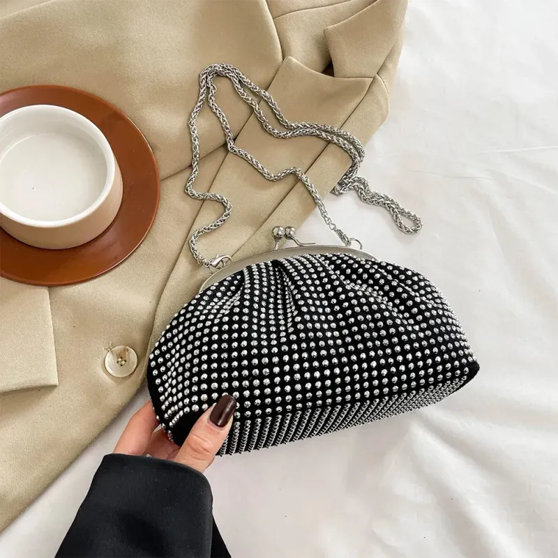 Borsa da sera da donna, alla moda, con tracolla a catena, lucida, elegante, a tracolla, per matrimonio e festa 250614l_voghion.com