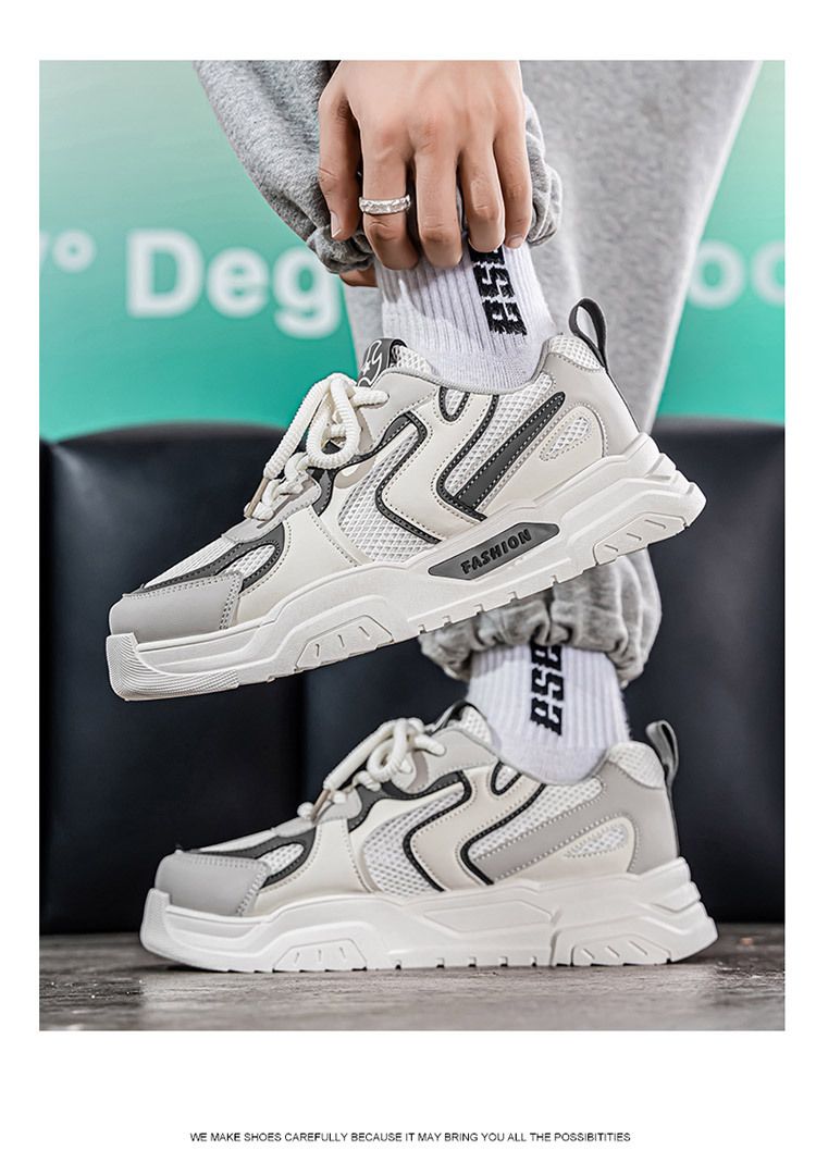 Herbst Herren Neue Atmungsaktive Mesh Weiß Vielseitige Dick-Sohle Sneakers Casual Board Dad Trendy Schuhe_voghion.com