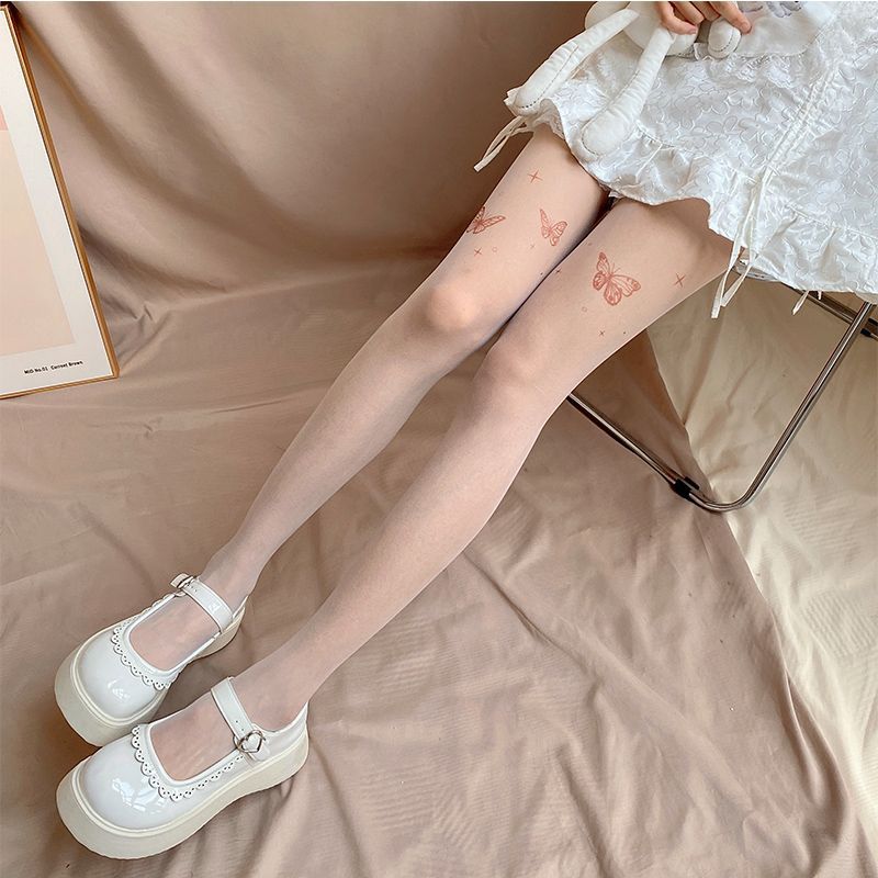 Yahudi Hautfarbene Strümpfe mit Schleifenmuster LO Damen Sommer Herbst Dünne rutschfeste JK Sexy Strumpfhose_voghion.com