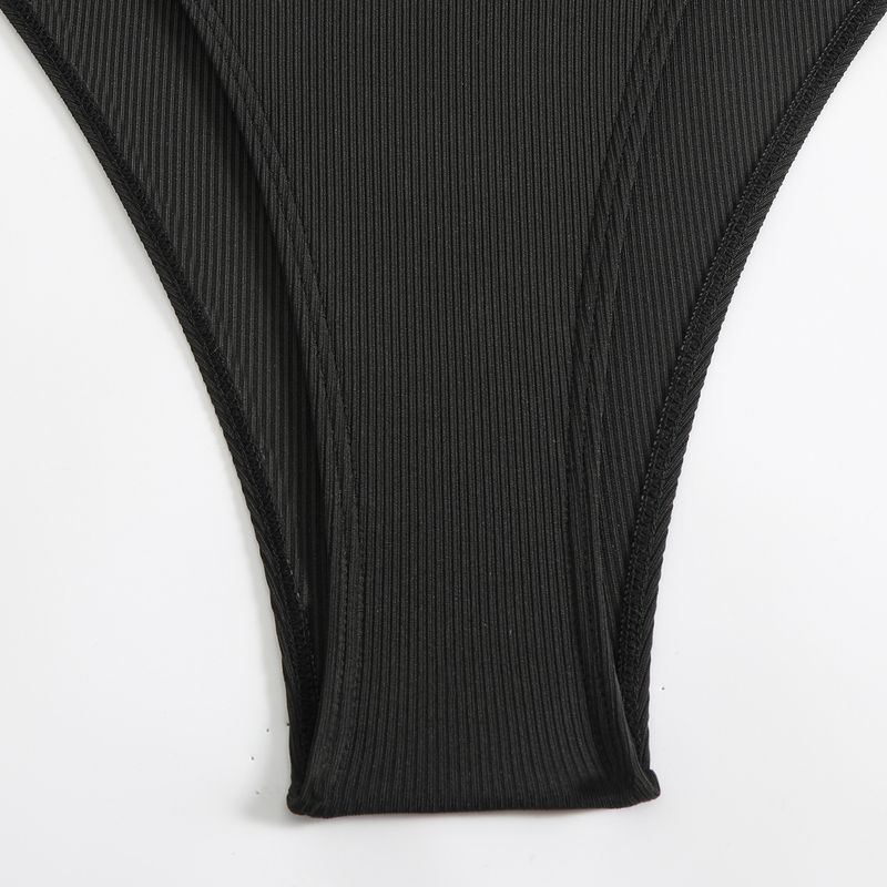 Einfarbiges Bikini-Set – Sexy gerippter Zweiteiler mit tiefem Rückenausschnitt für Damen_voghion.com