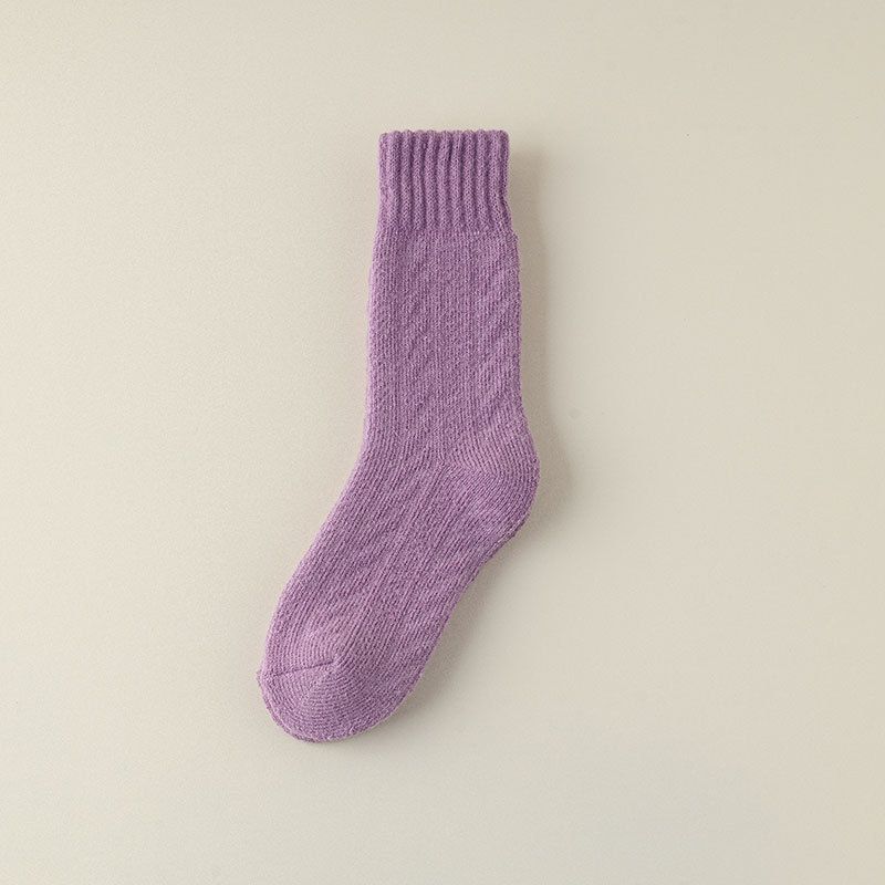Women's mid tube socks autumn and winter thick terry socks purple warm socks versatile sweat absorbent and deodorant student mid tube socks_voghion.com