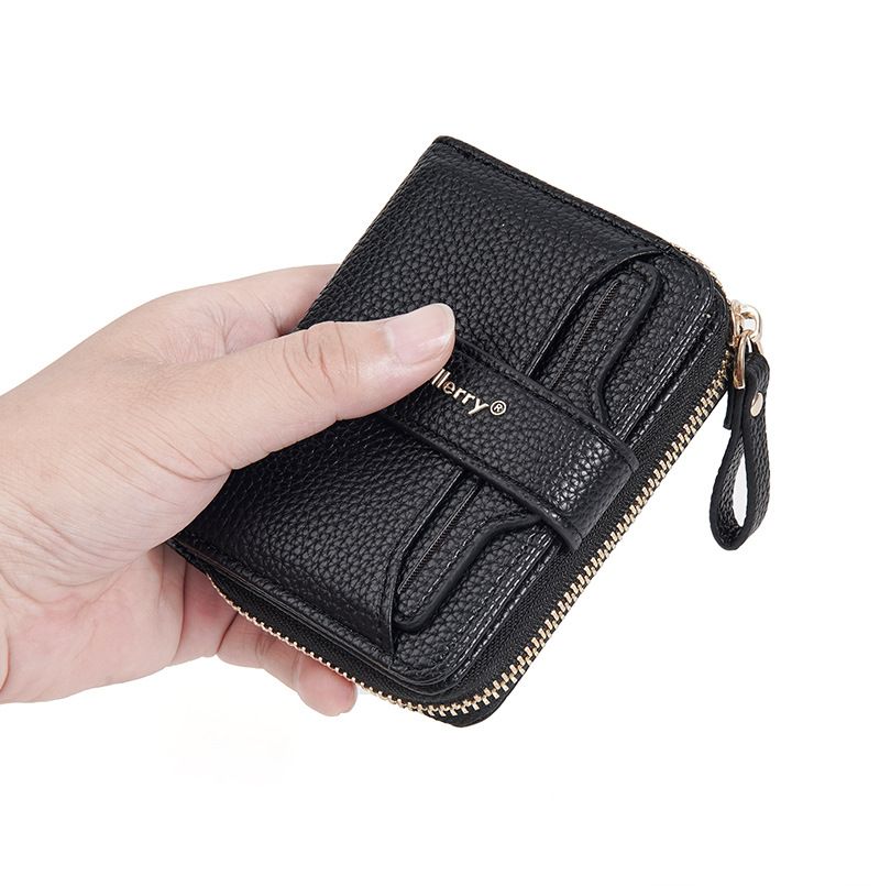 Nuovo portafoglio da donna - Portamonete corto con cerniera, scomparti multi-carta e pelle martellata_voghion.com