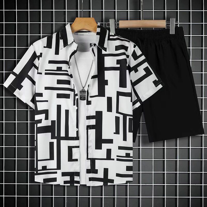Camicia estiva a maniche corte da uomo in seta di ghiaccio, ad asciugatura rapida, alla moda, di grandi dimensioni, colorata, da spiaggia, coppia, due pezzi_voghion.com