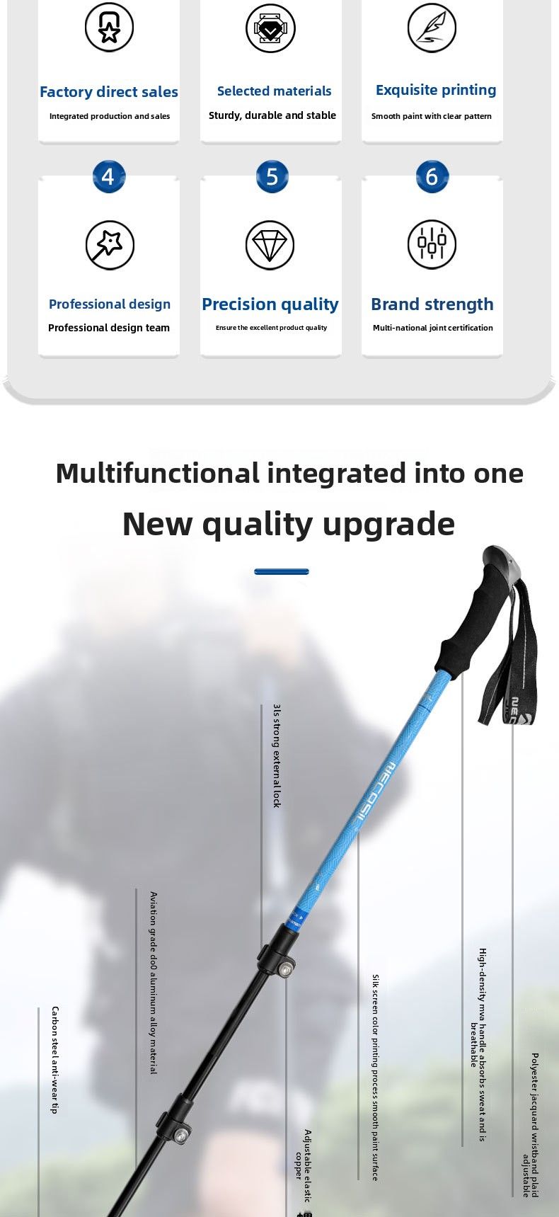 Newcastle Aluminum Alloy Trekking Pole Three-Section Telescopic External Lock Multi-Functional Lightweight Portable_voghion.com