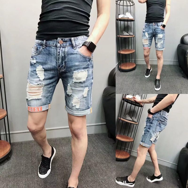 Men's Casual Denim Shorts Loose Fit Summer Shorts With Stretch, Washed & Non-Iron, Mid Waist, Straight Leg (Dark Blue)_voghion.com
