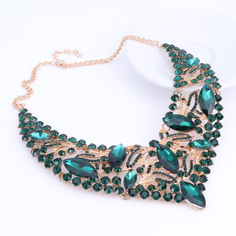 Fashion Rhinestone Crystal Choker Necklace For Woman Statement Necklaces Earring Bracelet Ring Boho Jewelry Sets_voghion.com