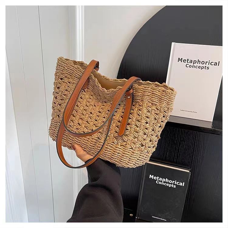 Γυναικεία τσάντα ώμου, υφασμένη τσάντα διακοπών για παραλία, τσάντα tote, καλάθι λαχανικών χειρός, μοντέρνα υφασμένη τσάντα μεγάλης χωρητικότητας_voghion.com