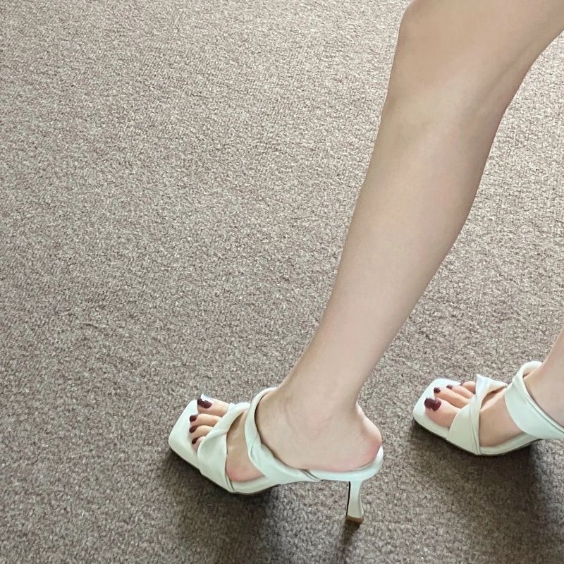RenMou 2024 Spring/Summer New High Heels With A Shit Feeling For Women, Thin Heels, Soft Bottom, Cool Dragging, Pink Strap Exclusive Supply_voghion.com