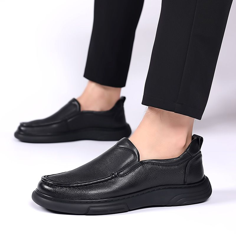 Lässige Ein-Fuß-Loafer aus Leder mit runder Zehenpartie, für Herren, rutschfeste Oberschicht aus Rindsleder_voghion.com