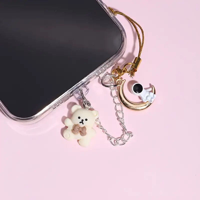 Star Astronaut And Resin Tie Strawberry Bear Phone Dust Charging Plug Earphone Hole_voghion.com