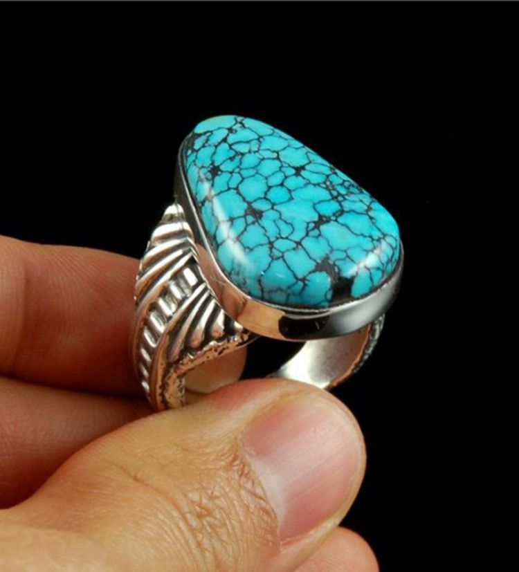 Heißer Verkauf Retro Schmuck Eiförmig Marineblau Für Männer Modischen Und Minimalistischen Geschnitzten Muster Ring_voghion.com