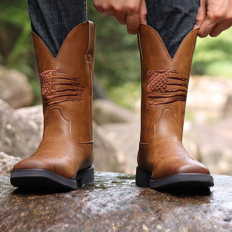 Pantofi olimpici noi și ghete western clasice brodate cu elemente de steag stelar lungi 8702 de cowboy_voghion.com