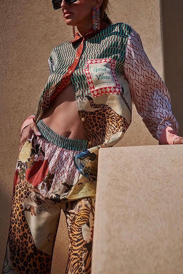 Vêtements pour femmes Loisirs Vacances Imprimé léopard Chemise à manches longues Pantalon Ensemble deux pièces_voghion.com