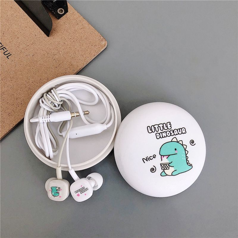 Hörlurar med mikrofon, universal in-ear-söt tecknad film med trådbunden bas, förvaringslåda för hörlurar_voghion.com