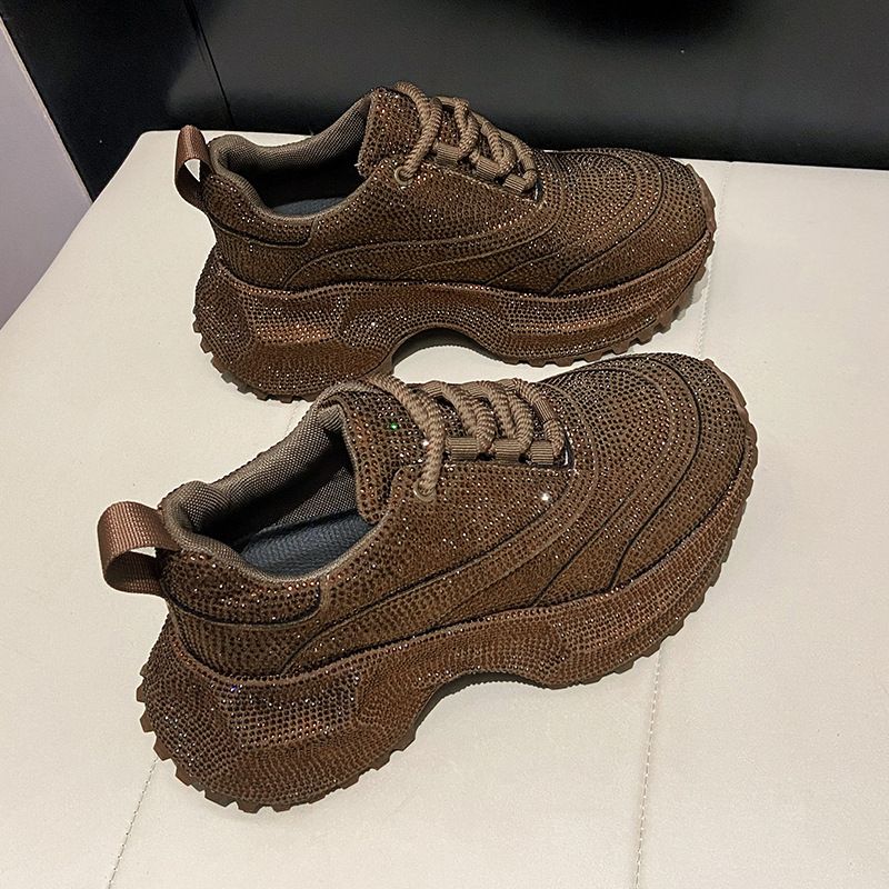 Modische Damen-Sneaker mit Strasssteinen – klobige Plateauschuhe für mehr Körpergröße, atmungsaktives Obermaterial aus PU, lässige und trendige Low-Top-Schnürschuhe_voghion.com