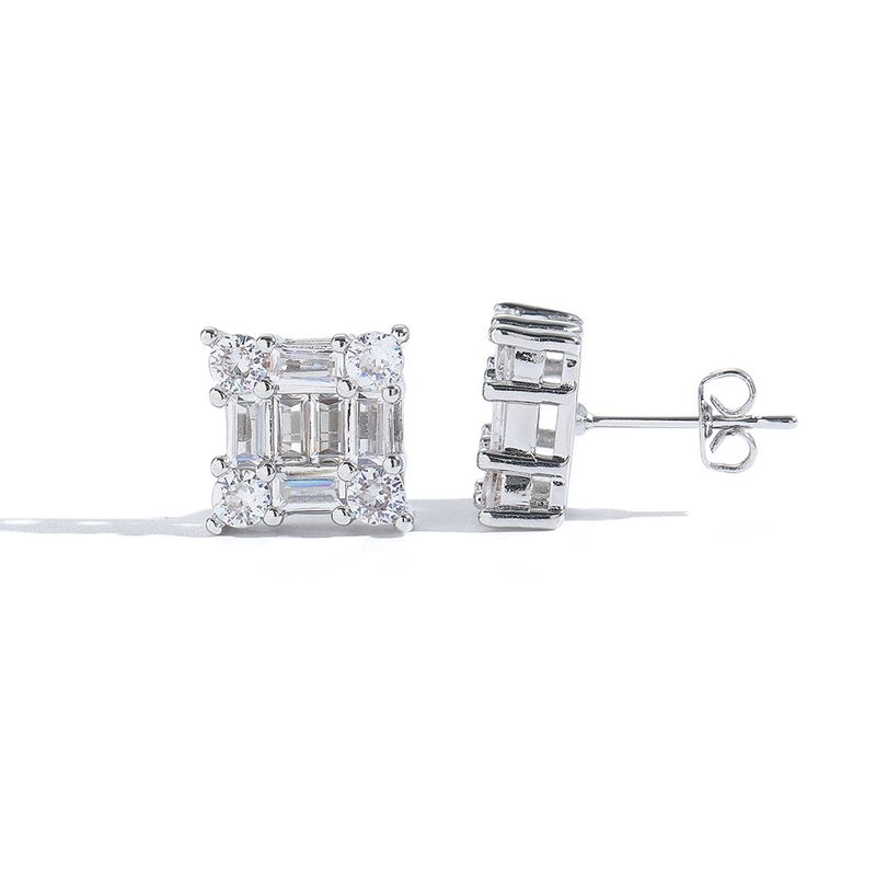 Orecchini quadrati da donna, orecchini rotondi e quadrati in zircone, orecchini in rame misto, regalo di compleanno, orecchini in stile hip hop di nicchia_voghion.com