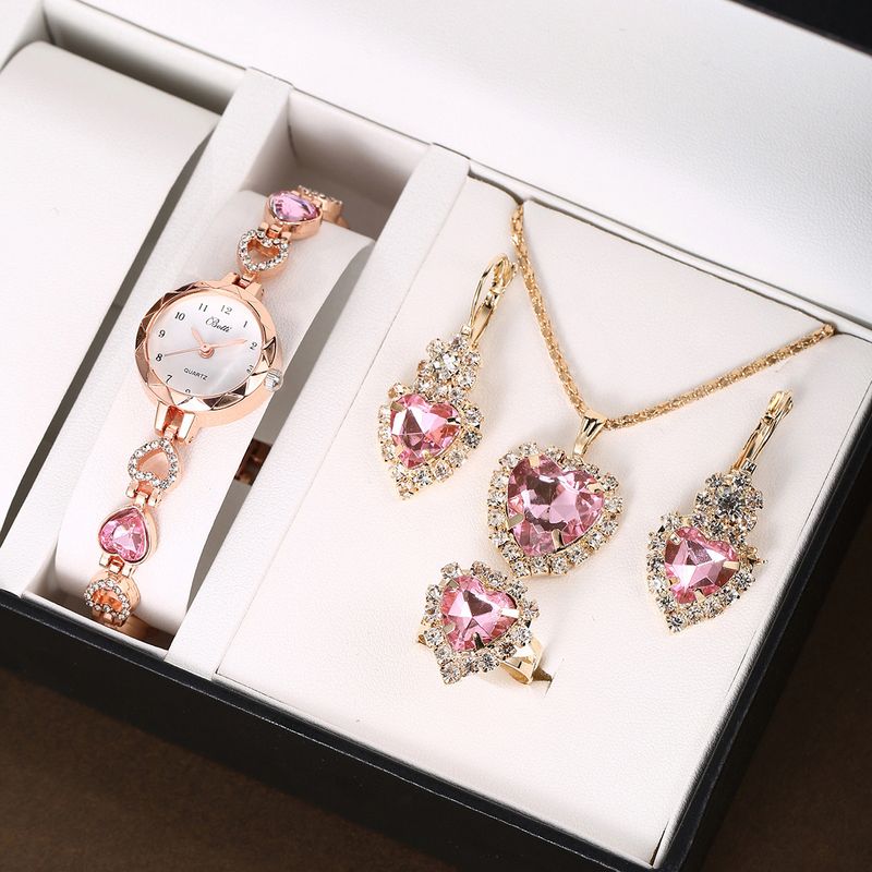 Orologio al quarzo minimalista di lusso da donna con quadrante rotondo e set di gioielli a forma di cuore - Elegante bracciale in acciaio inossidabile_voghion.com