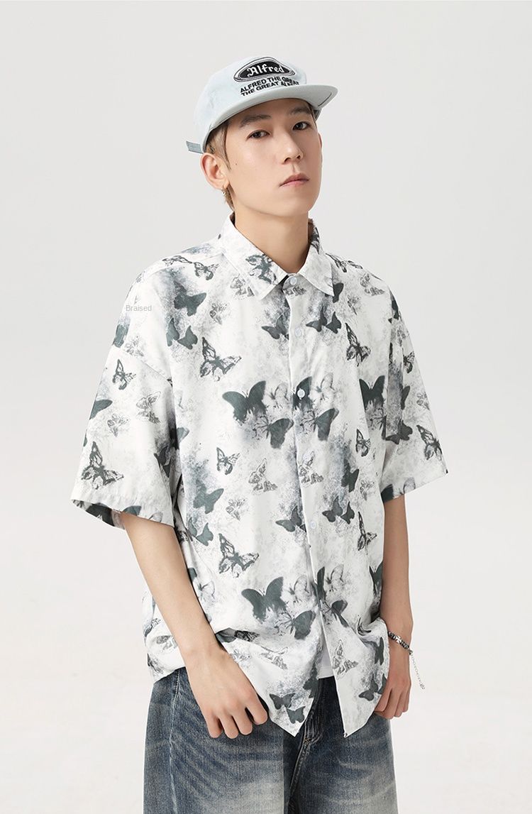 New product, Chinese ink butterfly tide brand loose and comfortable short-sleeved shirt_voghion.com