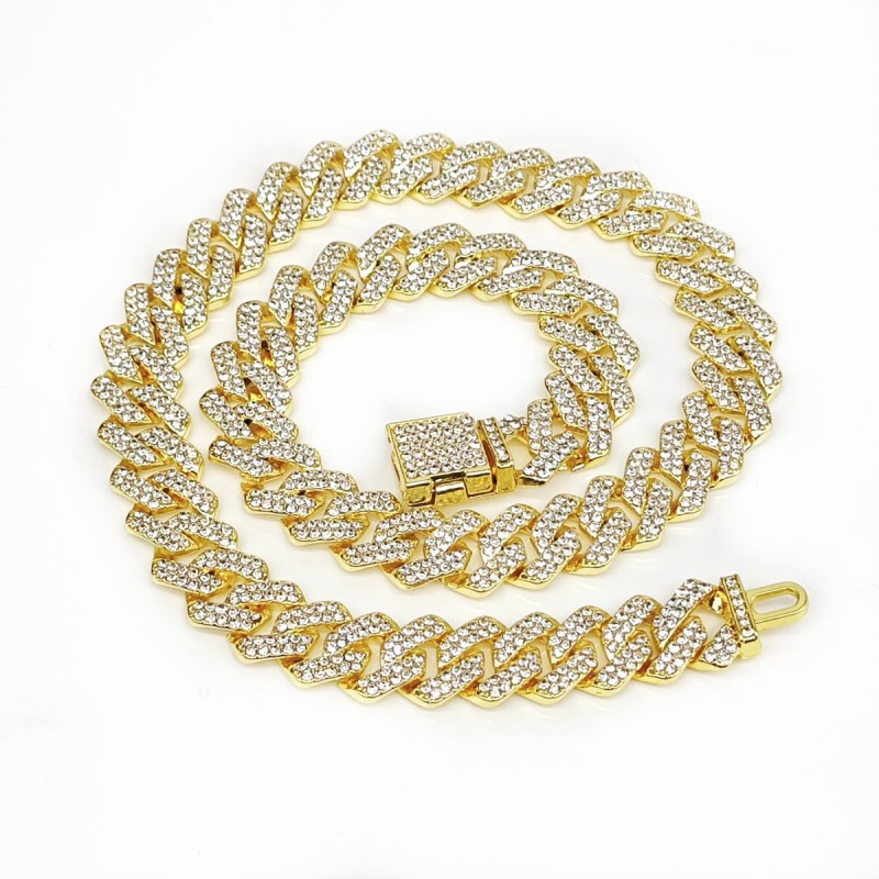Collana Hip Hop da uomo Full Encrypd 14mm con piccolo diamante a vibrazione, catena cubana, alla moda, Exaggera e_voghion.com