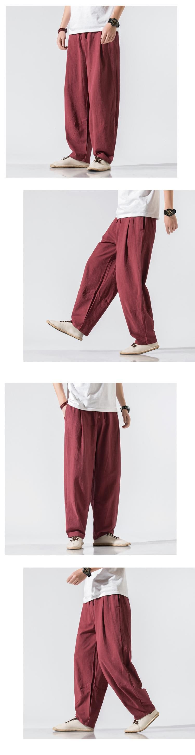 Pantalon ample en lin pour homme, coupe droite, décontracté, style chinois, printemps été, en lin, grande taille, coton et lin_voghion.com