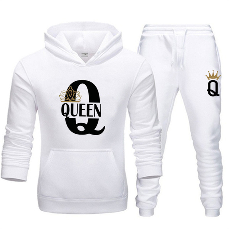 2021 New Men's Sweater KING QUEEN Loose Casual Hooded Print Couple Set_voghion.com
