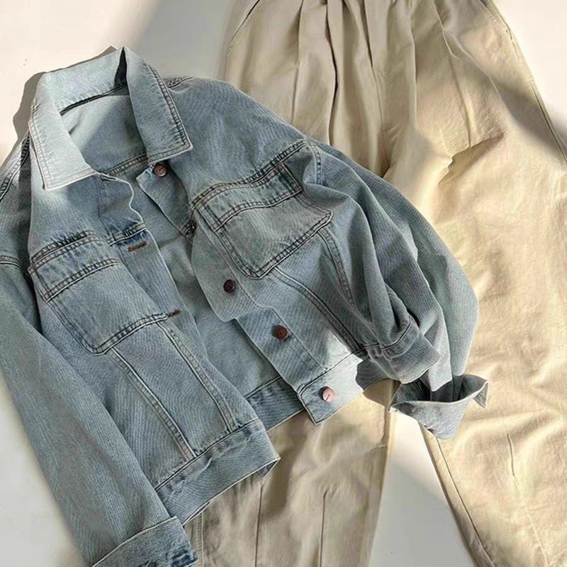 Dameskleding Gewassen katoenen retro denim jack Dames Lente en herfst Losse korte lange mouwen Casual jack Tops_voghion.com