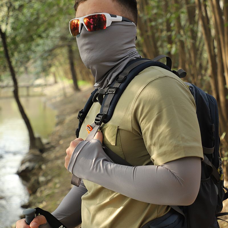 Men's Solid Color Sun Protection Set - UPF 50+ Cooling Face Mask With Neck Cover & Long Arm Sleeves_voghion.com
