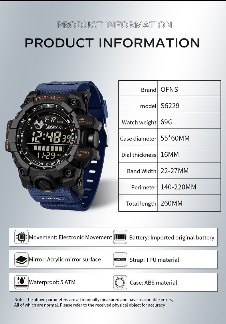 Orologio digitale impermeabile da uomo e da donna con retroilluminazione a LED, sveglia, cronometro, datario, orologio sportivo leggero per l'uso quotidiano_voghion.com