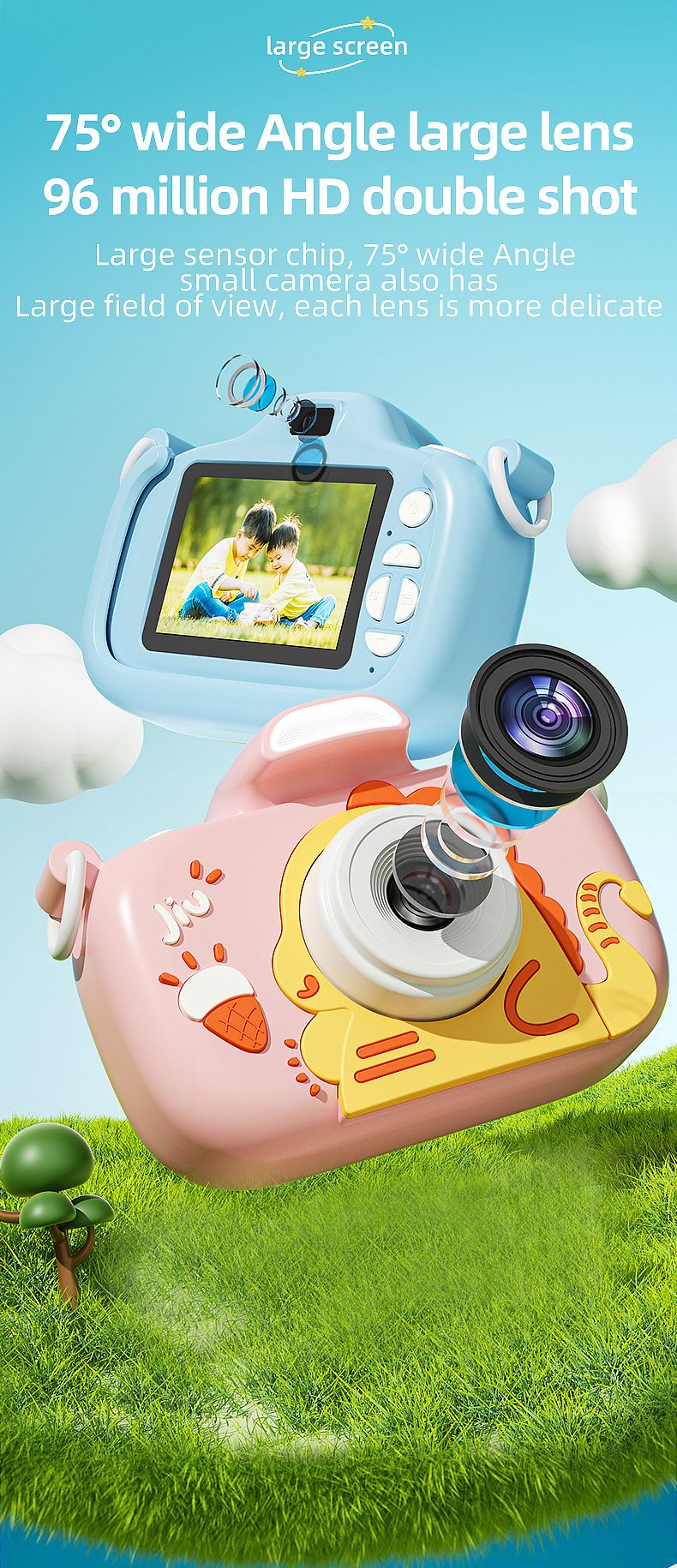 【Hohe Qualität】 Neue 2,4-Zoll-HD-Großbild-Dual-Cartoon-Digitalkamera für Kinder mit Blitzspielzeug_voghion.com