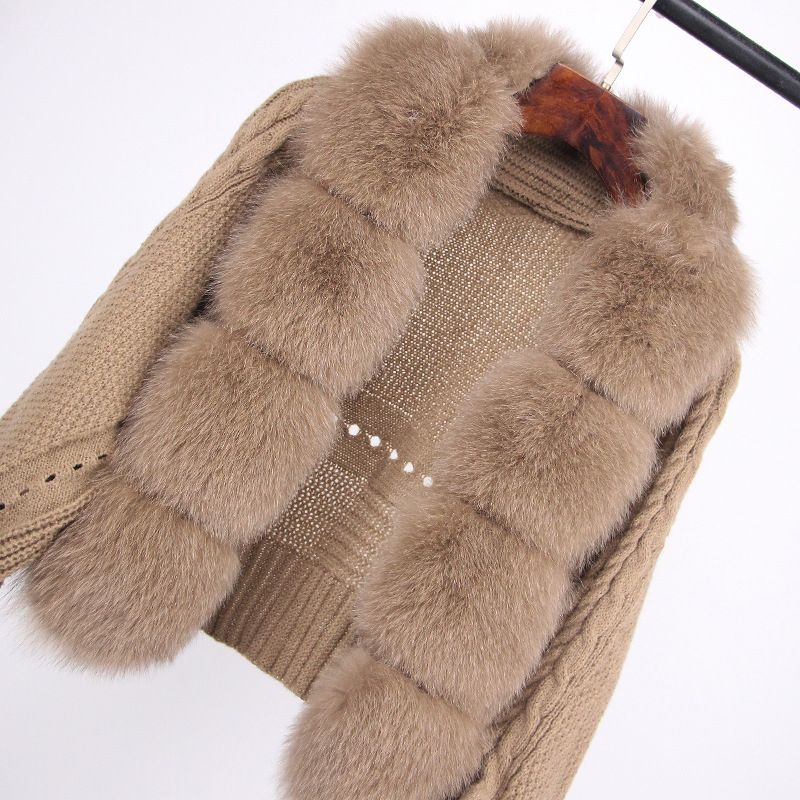 Damenbekleidung 2024 Frühling Damenoberteile High-End-Frühling Echtfuchspelz vorne Strickjacke Gestrickte Damen Frühling und Herbst Klein_voghion.com