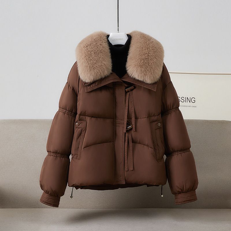 Women's Clothing Women's Faux Fur Trim Hooded Puffer Jacket Winter Coat Warm Outerwear With Detachable Rabbit Fur Collar_voghion.com