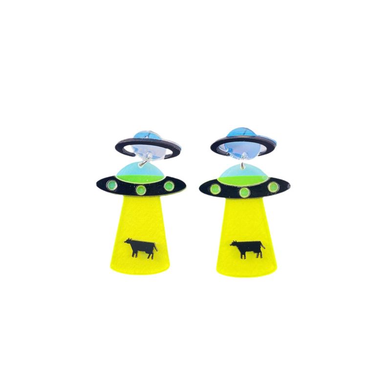 Orecchini divertenti ed esagerati da discoteca in acrilico personalizzati per donne, motivo: UFO, astronave, alieno_voghion.com