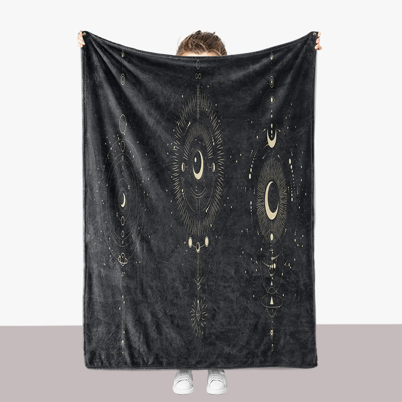 Coperta ispessita per divano in flanella stampata in 3D della serie Universe Moon Sun_voghion.com