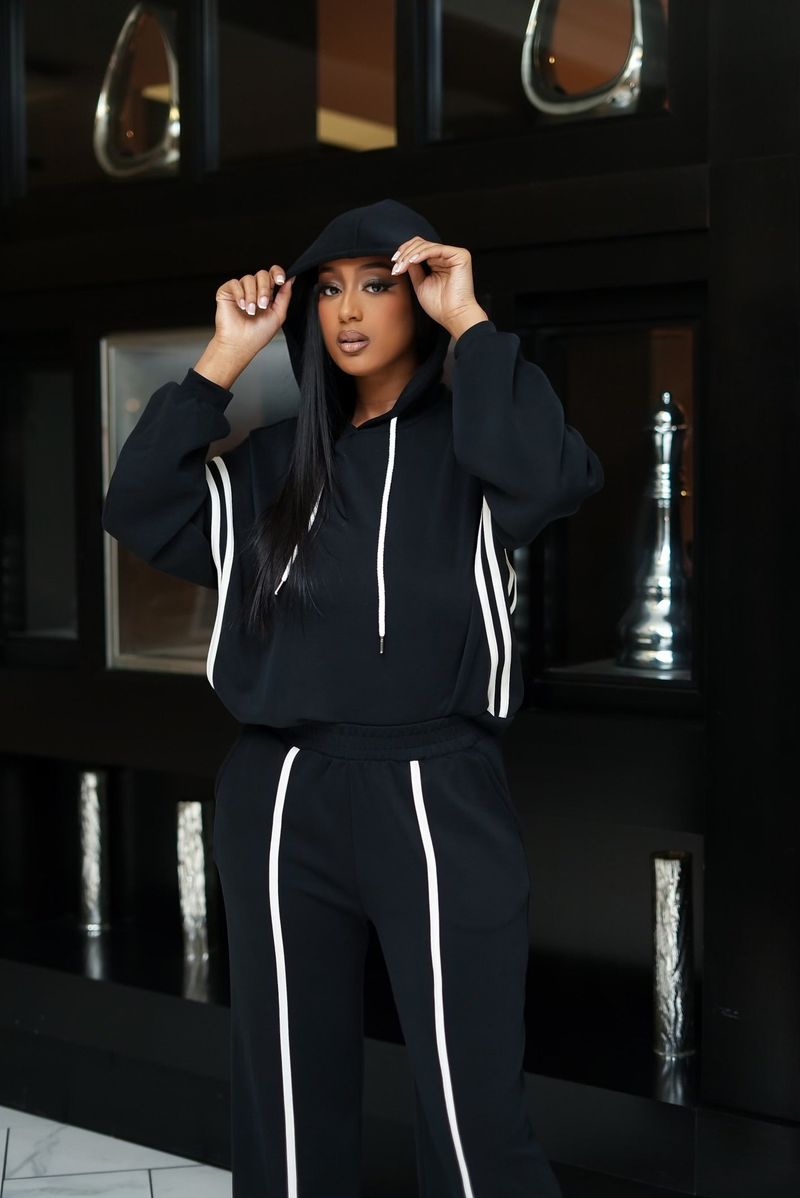 Trendy Striped Hoodie & Jogger Set – Fall-Ready Lounge Wear With Adjustable Drawstring (S-XL) – Soft Polyester For Streetwear Vibes_voghion.com