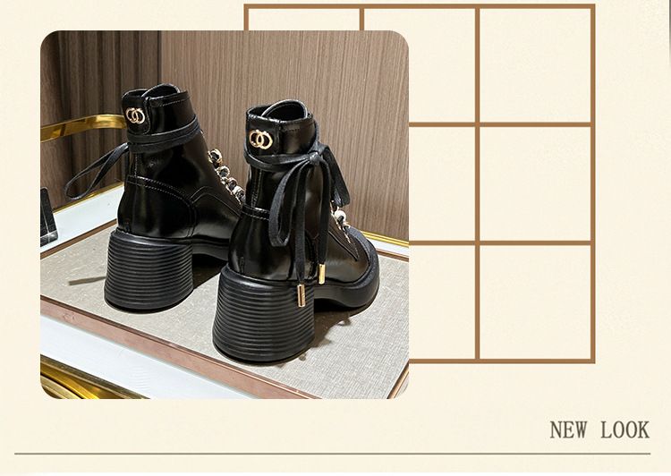 Color Matching Lace Up Short Boots High End Genuine Leather Martin Boots For Women Street Blasting Sweet And Cool Knight Boots_voghion.com