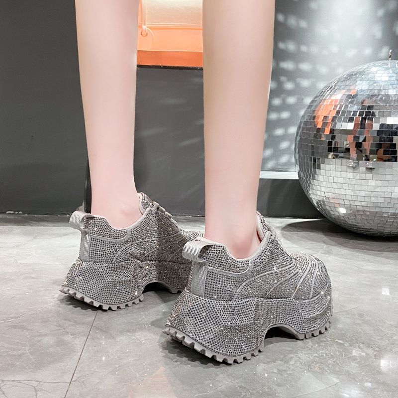 Modische Damen-Sneaker mit Strasssteinen – klobige Plateauschuhe für mehr Körpergröße, atmungsaktives Obermaterial aus PU, lässige und trendige Low-Top-Schnürschuhe_voghion.com