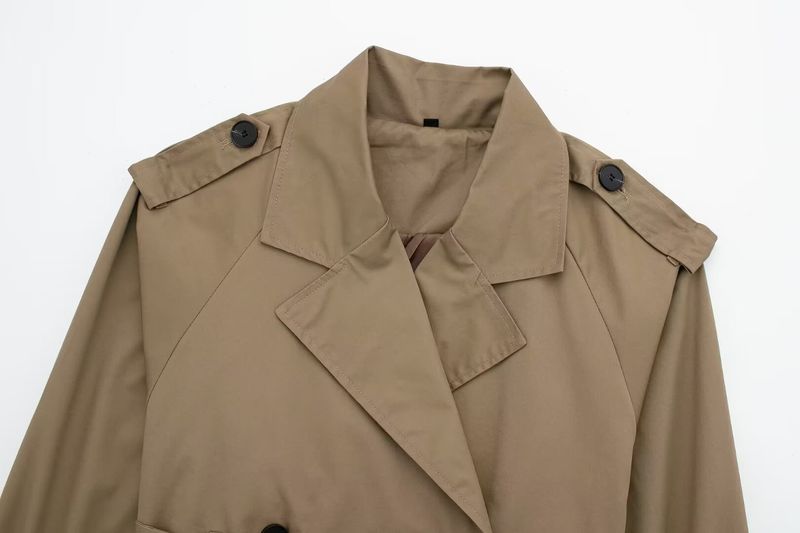 Trench corto da donna – Giacca blazer casual slim fit con cintura, doppiopetto (nero, cachi, marrone scuro, blu navy, verde militare)_voghion.com