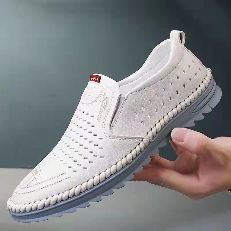 Mesh Sommer Hohl Weiche Leder Sandalen Atmungsaktive Loch Mittleren Alters Vater Herrenschuhe_voghion.com