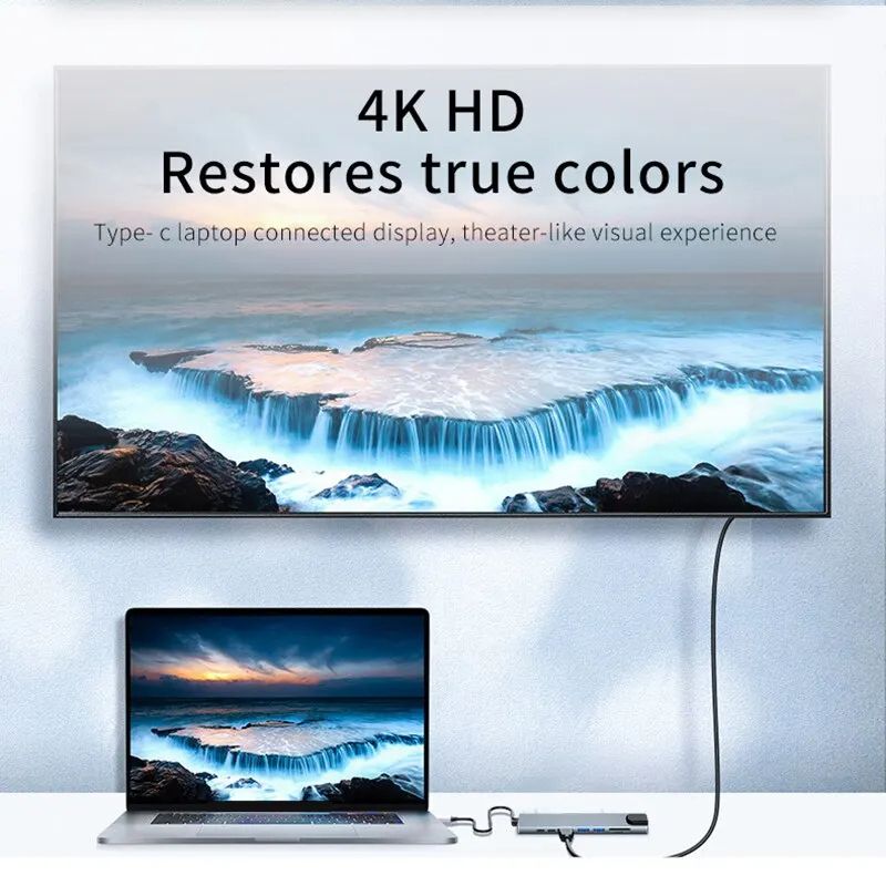 Hub USB 8 in 1 3.0 Tipo C Splitter Docking Station 4K Adattatore per laptop PD SD TF per MacBook Air M1 iPad Pro RJ45_voghion.com
