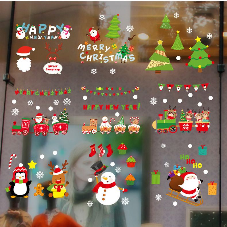 Neue Wand für Glasfenster mit abnehmbaren statischen Weihnachtsaufklebern SKJD2321_voghion.com