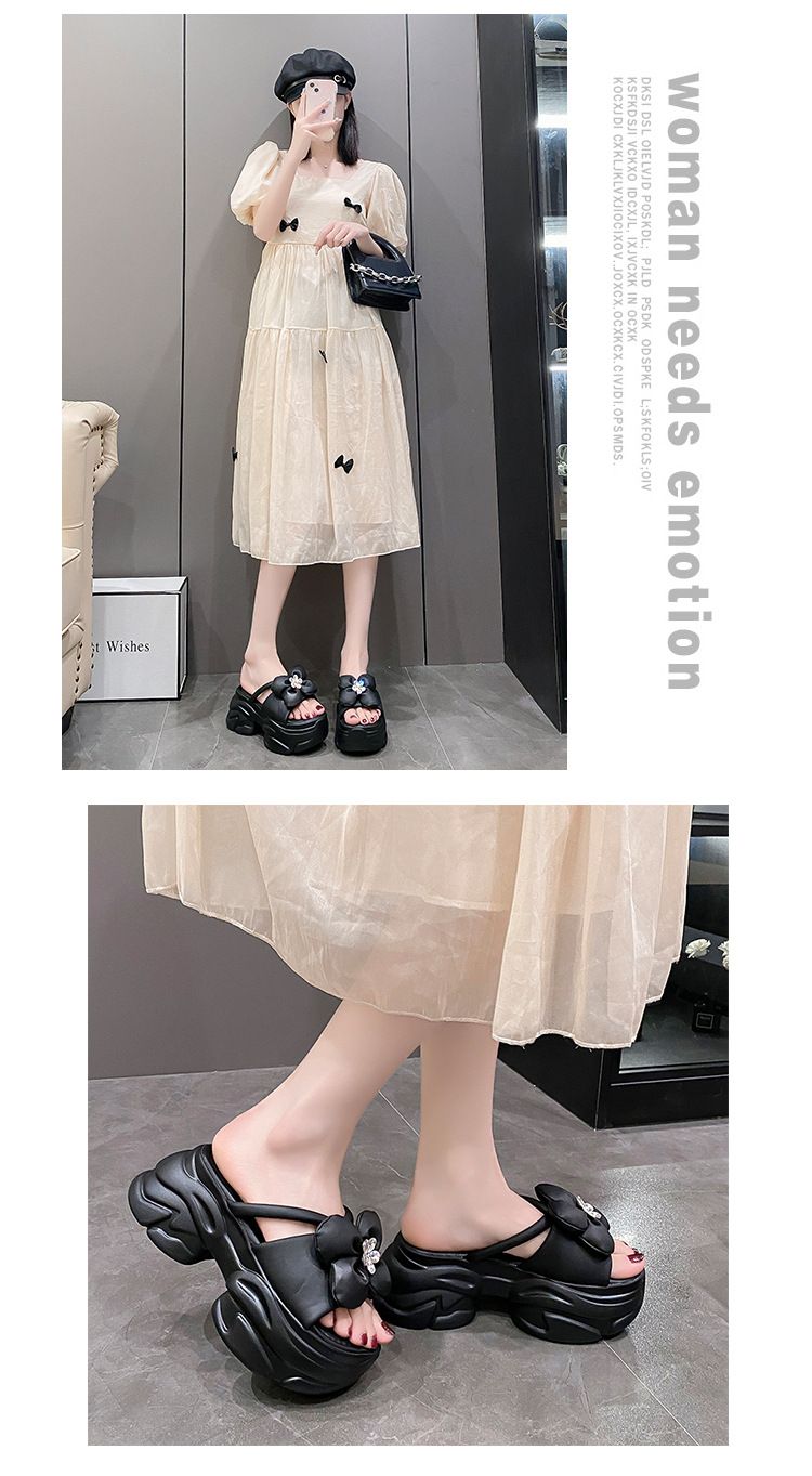 Sandálias plataforma com bico redondo, novo estilo da moda para o verão, chinelos de cunha com flores de celebridades da internet para mulheres, elegantes_voghion.com