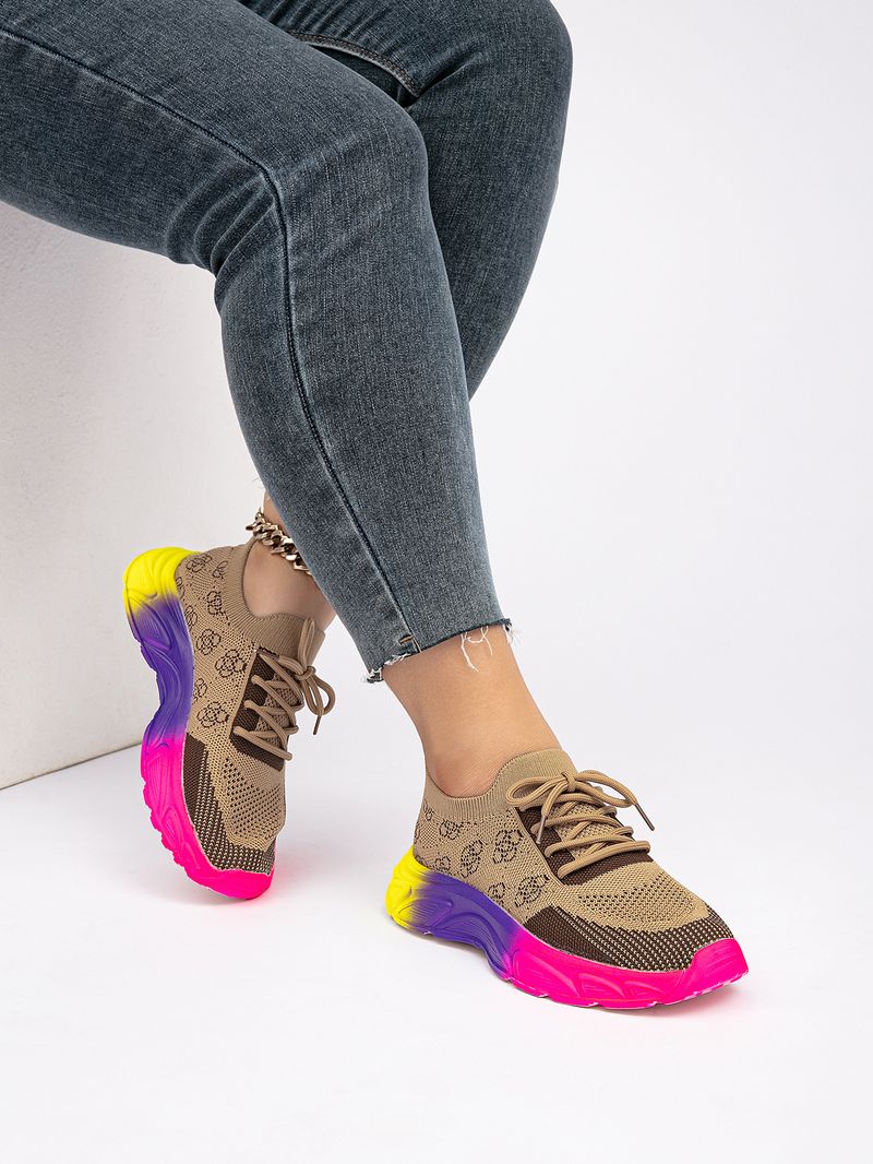 Neu Herbst Low Top Regenbogen Unten Passenden Farbe Runde Kopf Flache Fly Stricken_voghion.com