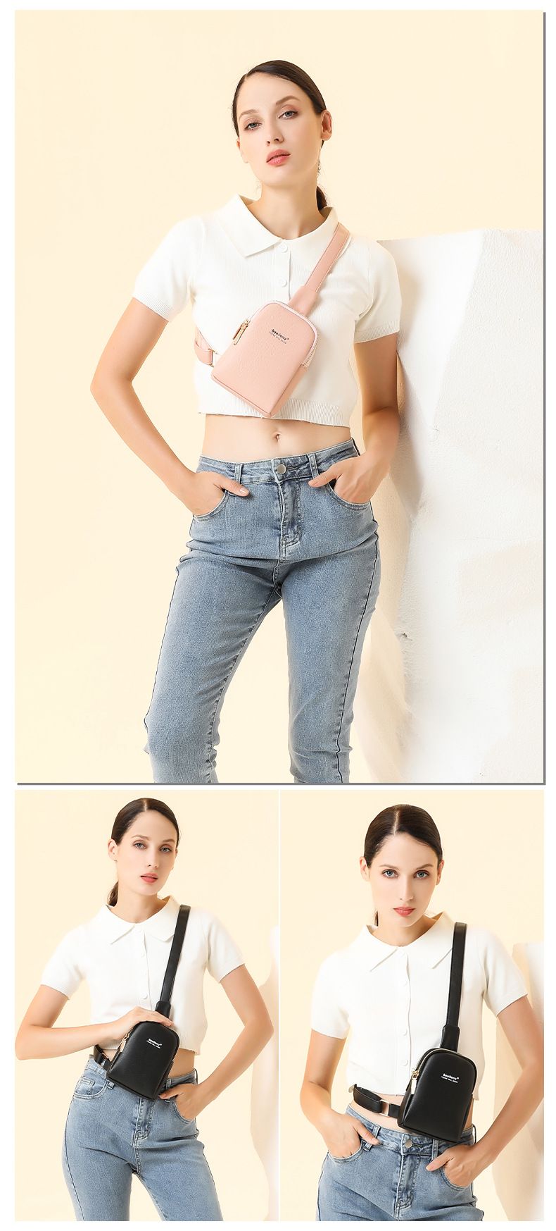 Baellerry new women's chest bag style fashion double zipper messenger bag simple and versatile mobile phone bag wholesale_voghion.com