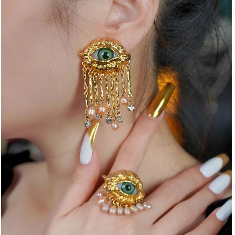 Set di orecchini, collane, accessori per donne, di lusso, di alta qualità, con nappa, perle e occhi demoniaci, vintage e di alta qualità._voghion.com