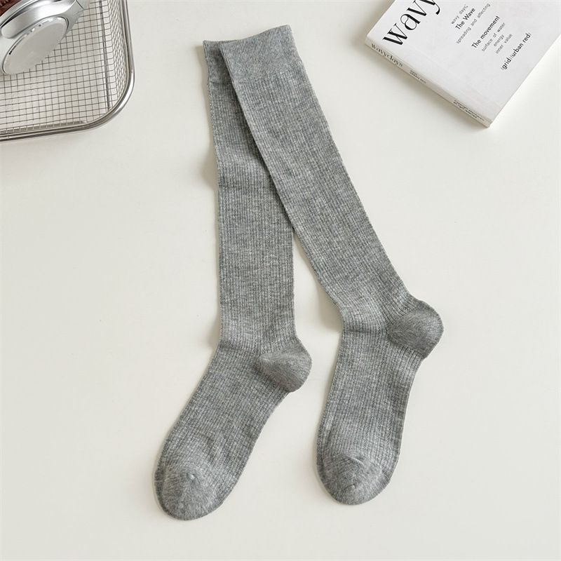 Gray Ballet Sweet White Calf Thin Hollow Out Seamless Long Tube Slouch Ins Style Solid Color JK Socks_voghion.com