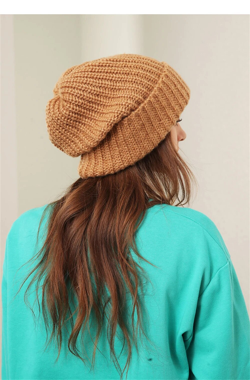 Winter Knitted Women's Hats Lock Temperature Warm Unisex Caps Skin-friendly Soft Big Head Woolen Beanie Clothing_voghion.com