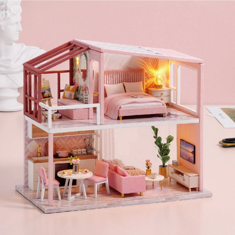 DIY Miniature Dukkehus Støvtæt LED-bygningsmodel Pædagogisk børnelegetøj_voghion.com