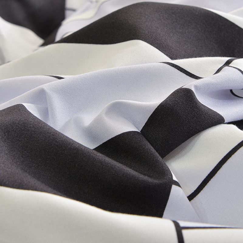 Modischer Bettbezug mit geometrischem Muster in Schwarz und Weiß, 3-teiliges Bettwäscheset, einfacher Bettbezug im Dreifarb-Nähte-Stil mit Kissenbezug_voghion.com