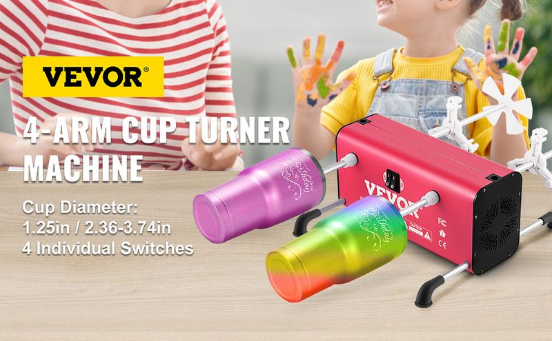VEVOR 4 Cup Turner, 2 Speeds Multiple Tumbler Spinner Rotator Machine Kit with 4 Removable and Adjustable Arms, Mute Motor, Aluminum Alloy Frame, 4 In_voghion.com