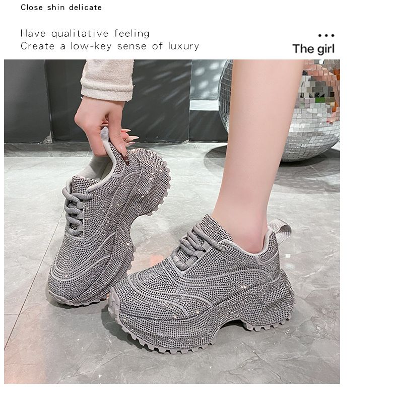 Modische Damen-Sneaker mit Strasssteinen – klobige Plateauschuhe für mehr Körpergröße, atmungsaktives Obermaterial aus PU, lässige und trendige Low-Top-Schnürschuhe_voghion.com